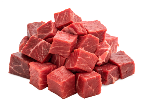 Cubed beef isolated on transparent background