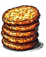 Crispy hashbrowns stacked in a vibrant vector-style illustration