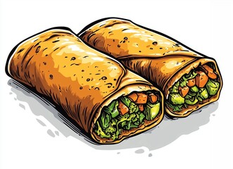 Delicious vegetable burritos on a white background in vector-style illustration