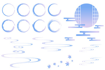 和風の装飾イラストセット　吉祥文様　流水紋　エ霞　筆丸