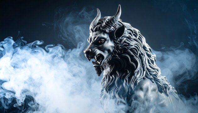 Mythical beast statue in smoky background