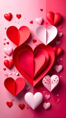 Hearts, pink and red