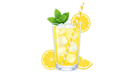 Refreshing lemonade drink with mint and lemon slices isolated on transparent background