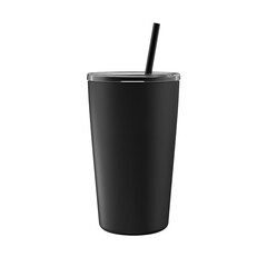 Sleek black tumbler with straw, perfect for custom branding and promotions