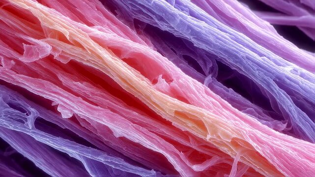 Closeup timelapse of layered muscle fibers diminishing over time illustrating severe muscle atrophy in cancer cachexia.