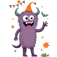 Happy Halloween. Cute monster cartoons for party decorations