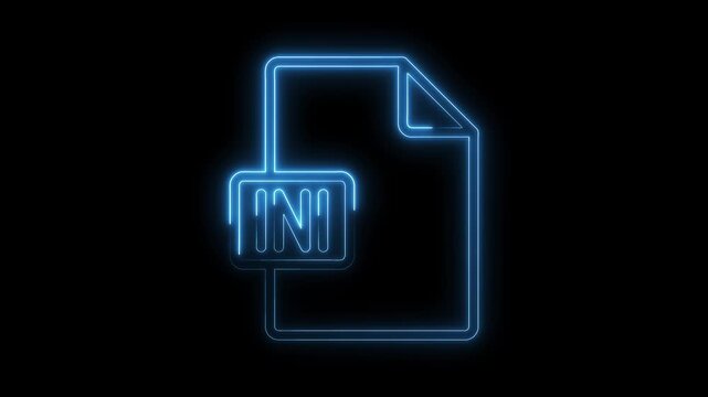 Glowing blue neon ini file icon on black background futuristic digital technology symbol abstract concept