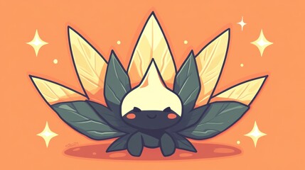 Cute, stylized, cartoon creature with glowing leaves and a cheerful expression.