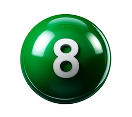 Shiny green billiard ball with silver number 8 captures luck and fortune