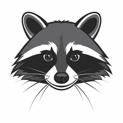 A stylized, cartoon-like illustration of a raccoon's face, featuring grey and black tones and a white background