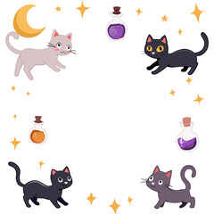  Halloween black cat and Witch potion bottle on Transparent background