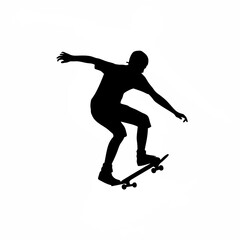Silhouette of skater jumping over small obstacle on white background