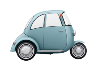 Retro compact car in urban digital modern design side view isolated on transparent background, png