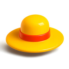 Fototapeta premium Glowing 3D yellow sun hat with red band. Summer and adventure concept.