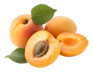 Apricots with leaves isolated on transparent background