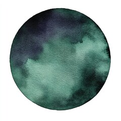 Circular watercolor painting in shades of dark teal and deep teal-gray