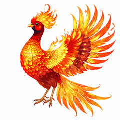 Fiery mythical bird with elaborate plumage