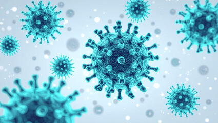 Visualize threat with striking 3D render of teal coronavirus particles floating in a medical science background