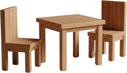 Minimalist Wooden Table And Two Chairs Clean Design Isolated Transparent Background Transparent Background