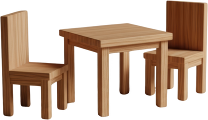 Minimalist Wooden Table And Two Chairs Clean Design Isolated Transparent Background Transparent Background