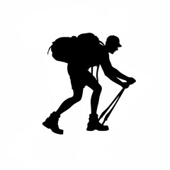 Fototapeta premium Silhouette of traveler adjusting straps on a backpack