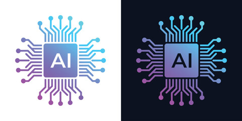 Artificial Intelligence AI Chip in Human Brain. Artificial Intelligence icon with Machine learning, digital skills, generative AI, AI technology, algorithm, virtual intelligence and future	