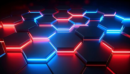 Abstract hexagon pattern with vibrant neon lights
