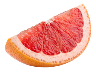A fresh red grapefruit wedge is perfectly isolated with a transparent background, available as a high quality PNG for vibrant fruit designs.