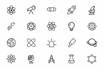Fototapeta premium A modern line-art bundle celebrating core scientific tools and symbols — ideal for schools, STEM campaigns, and editorial illustrations