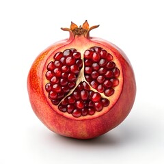 Half Pomegranate with Red Arils and White Background fruit seeds
