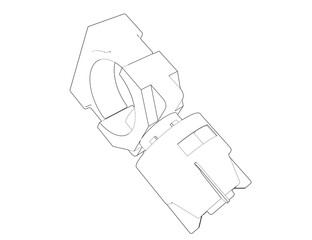Industrial Nozzle Wireframe Technical Drawing: Monochrome Outline Illustration for Advanced Engineering and Manufacturing Design Concepts – High-tech Mechanical Fluid Connector Blueprint Style CAD