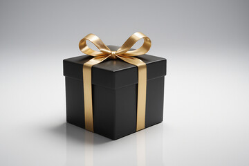 Elegant black gift box with luxurious gold ribbon, perfect for celebrations and promotions.
