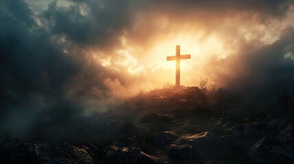 Naklejka premium Cross stormy sky