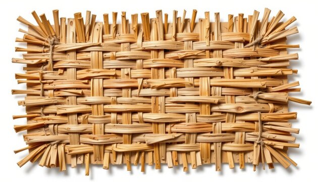a high resolution, ultra sharp isolated texture sample of thatch weave, placed on a pure white background with no shadow or minimal soft shadows only