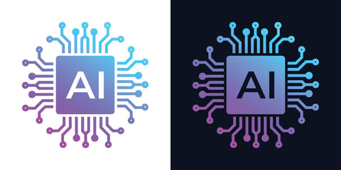 Artificial Intelligence AI Chip in Human Brain. Artificial Intelligence icon with Machine learning, digital skills, generative AI, AI technology, algorithm, virtual intelligence and future	