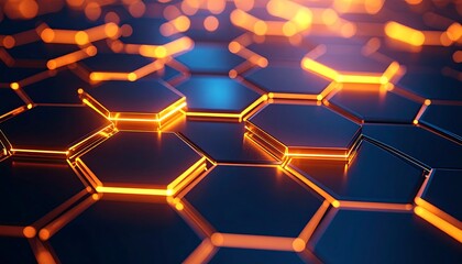 Abstract hexagonal grid with glowing orange accents