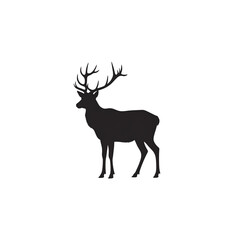 Fototapeta premium Illustration of a silhouette of a deer with large antlers isolated on a white background