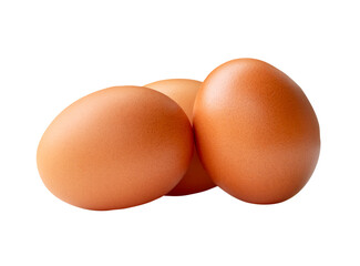Three brown chicken eggs in stack isolated with clipping path in png file format