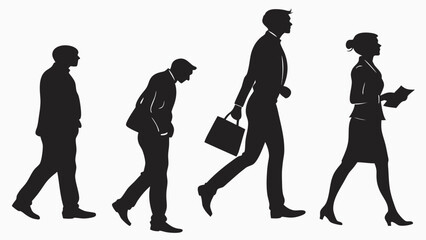 Vector Silhouettes of Men and Women Standing Together – Diverse Group of People Isolated on White Background