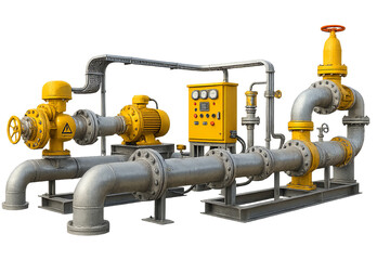 Isolate Transparent Pipes and pumps in a modern industrial setting. PNG Die-Cut For Advertising