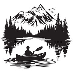 Canoe boat silhouette vector art illustration