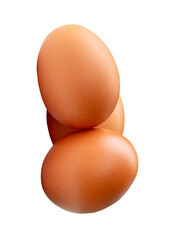 Three brown chicken eggs in stack isolated with clipping path in png file format