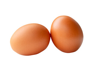 Side view of two fresh brown chicken eggs in stack isolated with clipping path in png file format