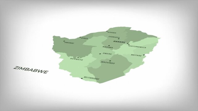 Animated Map of ZIMBABWE with states Borders and Major Cities Positions