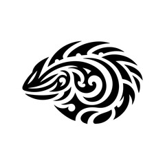 Monochrome tribal lizard head silhouette