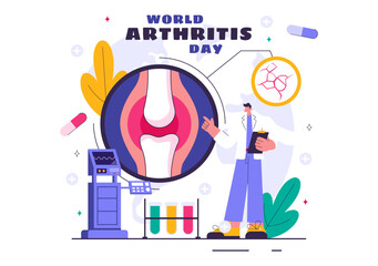 World Arthritis Day Illustration featuring Medical Treatment for Rheumatism and Osteoarthritis with an Xray Scan and Bone Structure in a Background
