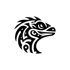 Monochrome tribal lizard head silhouette