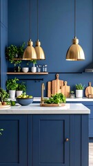 Obraz premium Modern kitchen in deep blue