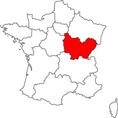 Map of Bourgogne-Franche-Comté, France map with Bourgogne-Franche-Comté highlighted, perfect for infographics, education, editorial and travel design.

