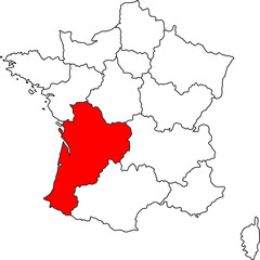 Map of Nouvelle-Aquitaine, France map with Nouvelle-Aquitaine highlighted, perfect for infographics, education, editorial and travel design